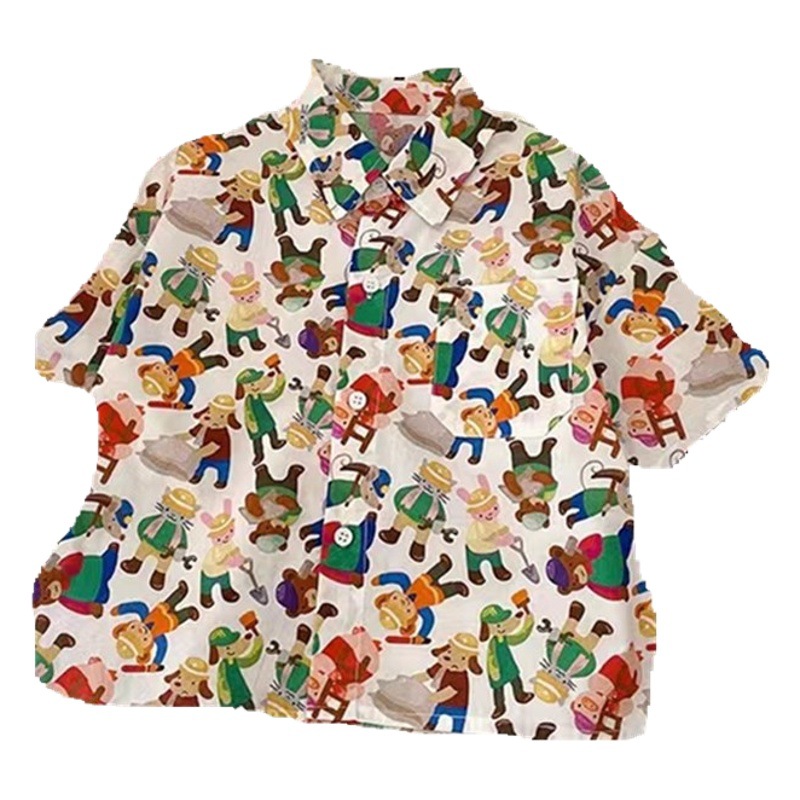 Camisa floral de manga corta para niños camisa de estilo coreano para niños camisa de verano de moda para niños dibujos animados 2024 Nuevo top de bebé