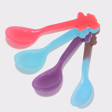 卡通感温变色塑料勺小熊头冷热感温变色卡通勺加热变色搅拌变色勺