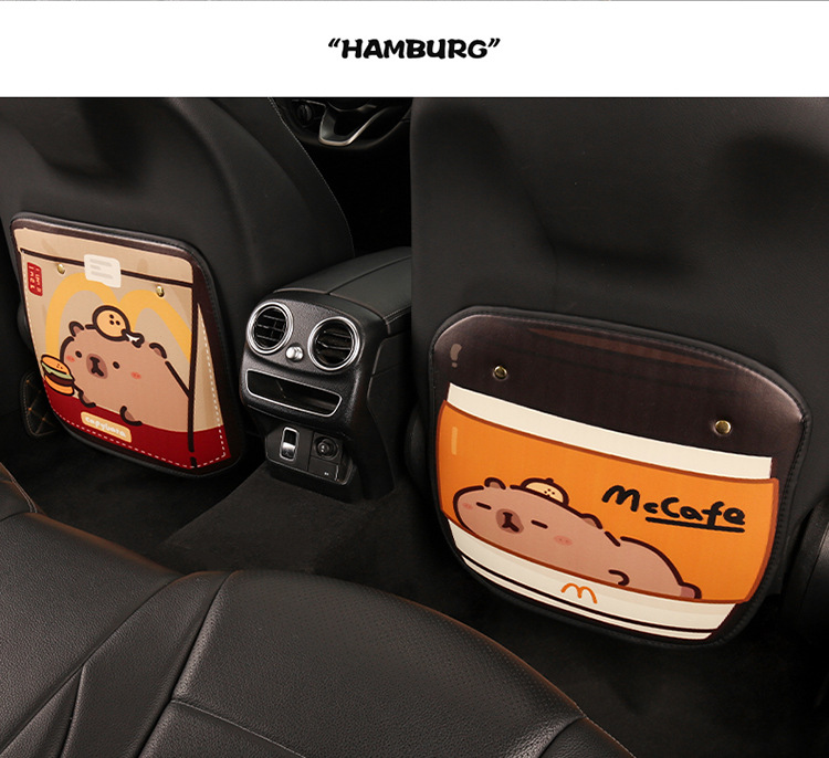 Three-Color Kapibara Anti-Kick Pad for Women, Cute Cartoon Seat Back Anti-Kick Pad, Car Seat Back Anti-Fouling Pad