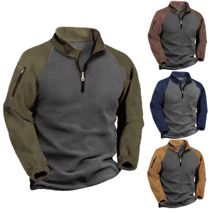 2025 Cross-border Foreign Trade Tactical Fleece Clothes Men's Fleece Warm Autumn and Winter Thickened Pullover Color Matching Zipper Outer