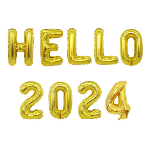 HELLO 2024 New Year's Eve Party Decoration Happy New Year Set happy new year aluminum film balloons