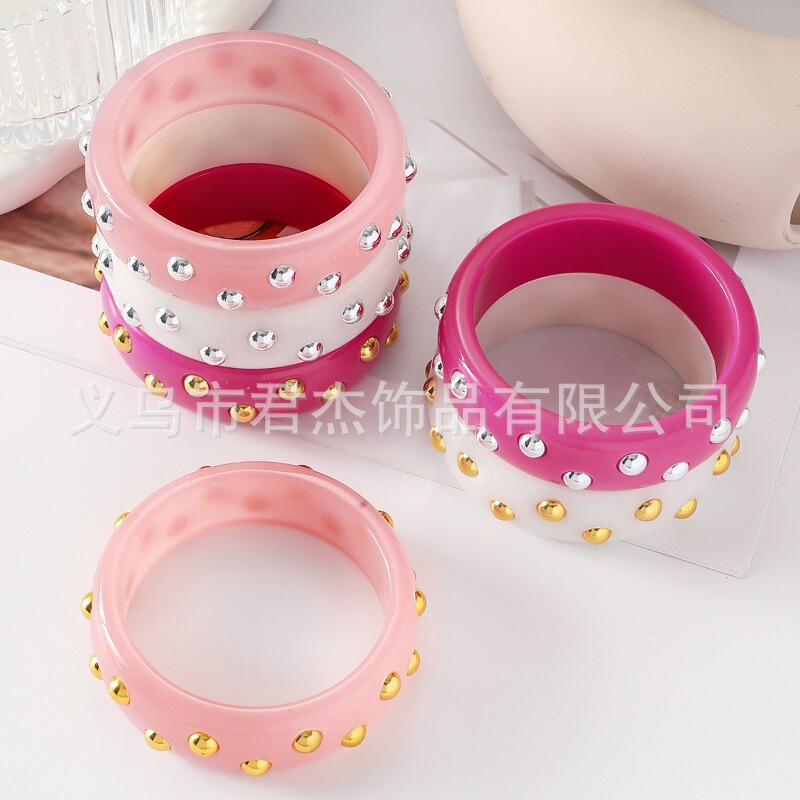 Multicolor Irregular Inlaid CCB Beads Resin Bracelet Round Ins Creative Personality Bracelet Fashion Trendy Women's Bracelet