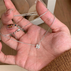 S925純銀ジルコン四葉草ネックレス女性の洗練されたシンプルな通勤鎖鎖鎖小衆デザイン感首鎖