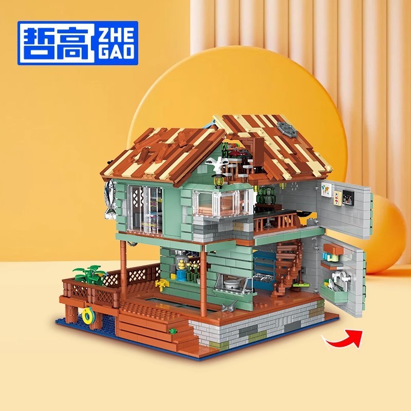Zhegao ミニレンガストリートシーン漁師の小屋ポートホテル大人の難しい子供の教育用組み立てビルディングブロックおもちゃ|undefined