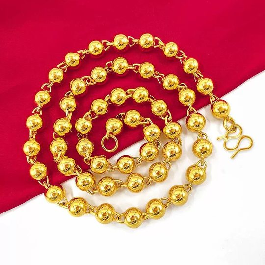 Copper alloy necklace solid round beads sand gold necklace Buddha beads light beads imitation gold jewelry TikTok live wholesale price