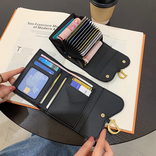 New Korean printed canvas short card holder coin purse women's compact folding buckle multi-card slot accordion card holder