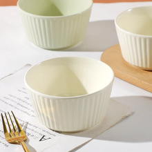 碗 家用10只裝陶瓷米飯碗創意法式奶油風豎紋餐具套裝個性新款晶