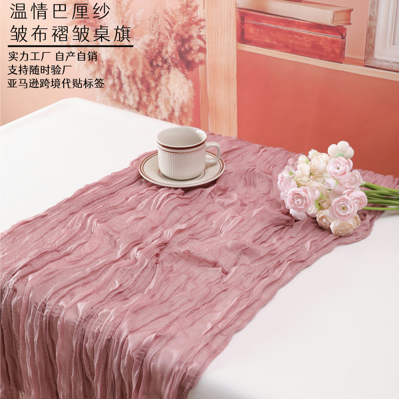Amazon's Hot Voile Pleated Table Runner European Party Wedding Party Twist Easter Long Tablecloth Manufacturer