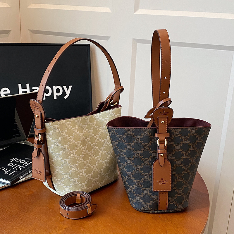 Cross-Border Bags Women's Crossbody Bag 2026 High-End Bucket Bag Versatile One-Shoulder Mother-In-Law Work Clothing Retro Printed Bag Women