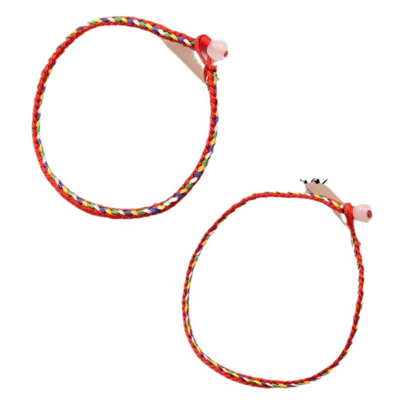 Dragon Boat Festival Colorful Rope Hand Five-Color Thread Bracelet Colorful Thread Kidsren and Adults Handmade Red Rope Braided Transfer Bracelet