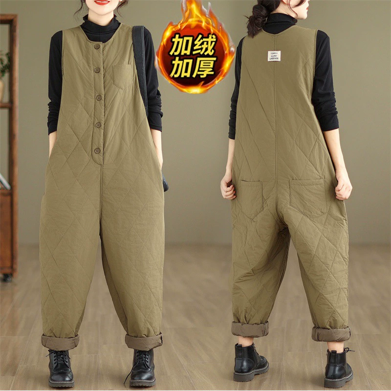 3369 # Зимний новый стильный стеганый хлопковый комбинезон большого размера, теплые брюки-шаровары