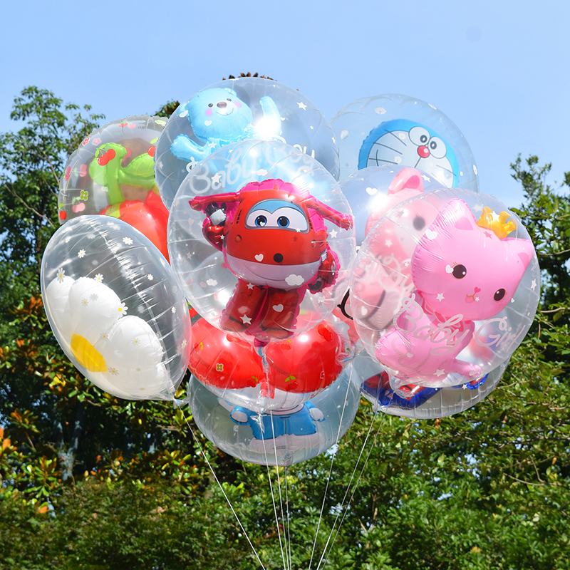 Children's cartoon aluminum film floating balloons filled with helium will fly and send transparent balls to the ground to push birthday toy balloons