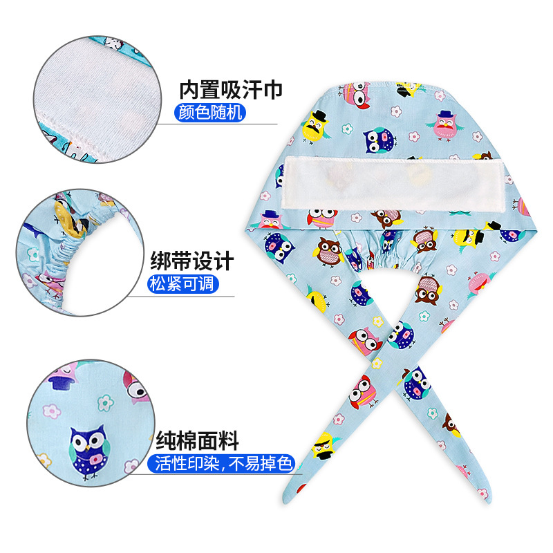 Gorro de Enfermera Coreano Fresco y Lindo, 100% Algodón, Gorro de Médico, Dentista, Estética y Salón de Belleza con Estampado Lindo.