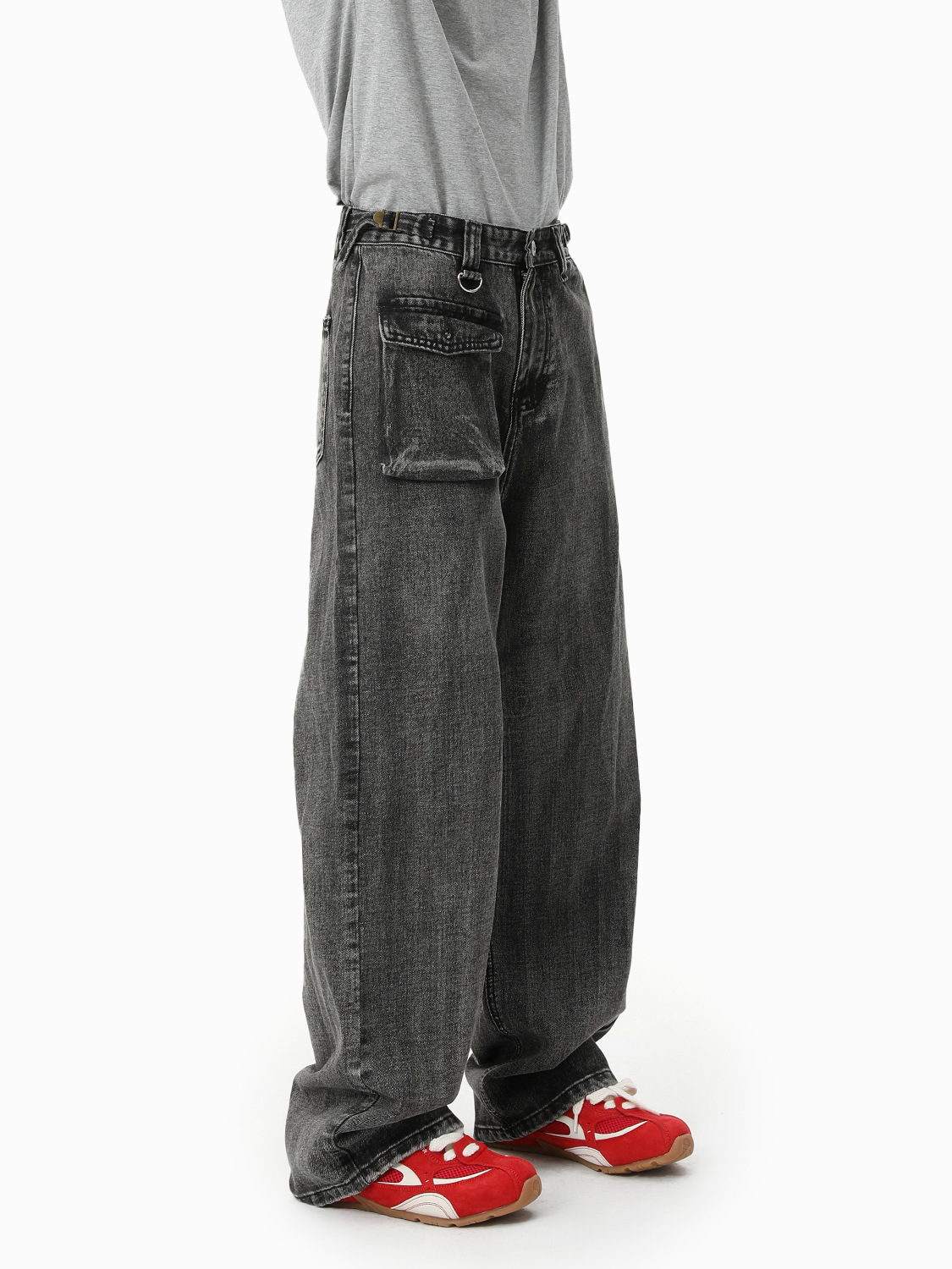 MTLCLOTHES Hombres| Nicho personalidad de diseño de bolso pequeño estilo rectas versátiles jeans lavados con agua