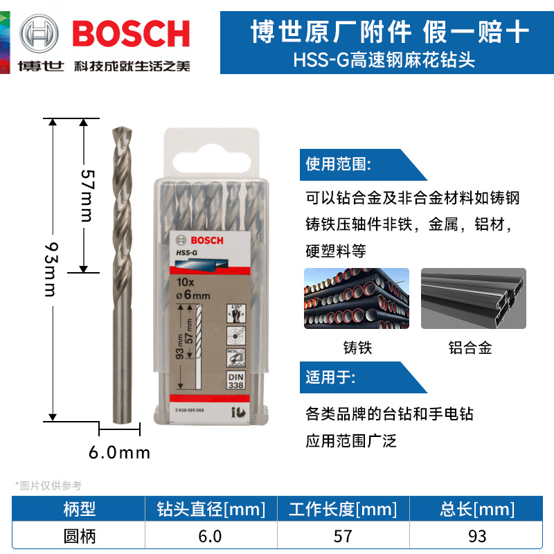 德国博世HSS-G 高速钢麻花钻头 金属钻头 6.0mm电钻钻头 麻花钻咀