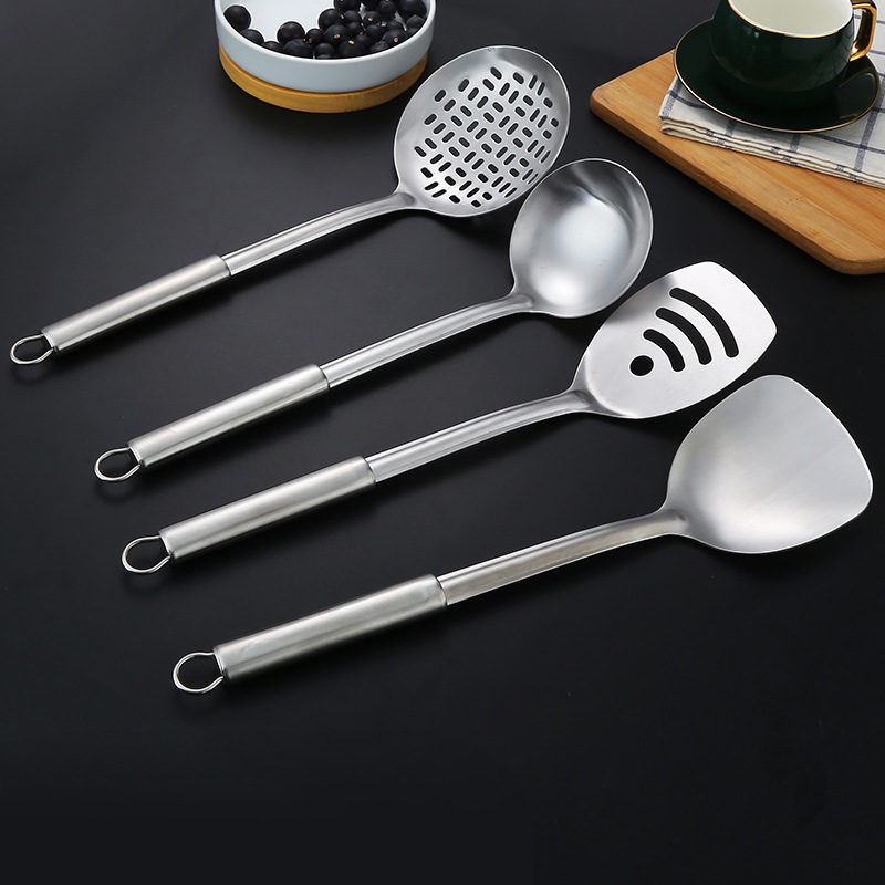 430 stainless steel spatula kitchenware set household stir-fry spatula spoon large colander thick spatula full set Wholesale 430 stainless steel spatula kitchenware set household stir-fry spatula spoon large colander thick spatula full set Wholesale