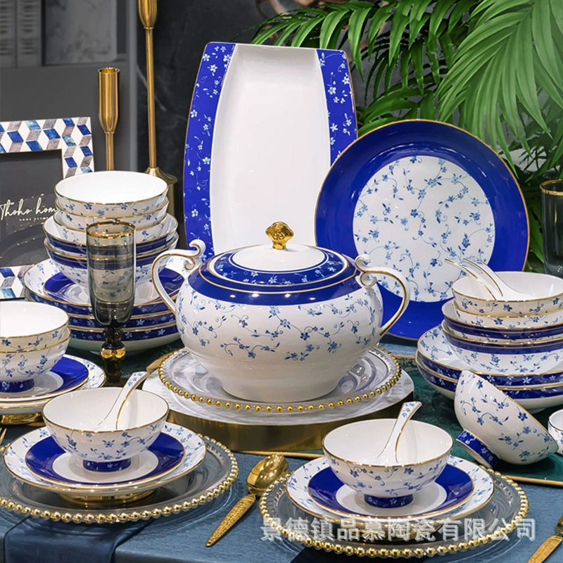 Набор посуды из светлой роскоши высокой категории Jingdezhen bone china, новая домашняя керамика, блюда для дома, свадьбы, чаши и палочки, тарелка