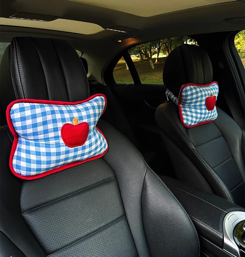 Cute car seat headrest car neck pillow comfortable blue apple series car pillow car pillow a pair of pillows
