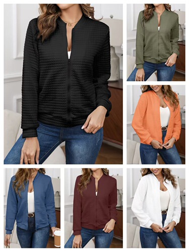 TEMU Independent Station European and American new fashionable solid color casual style zipper Korean checkered coat for women