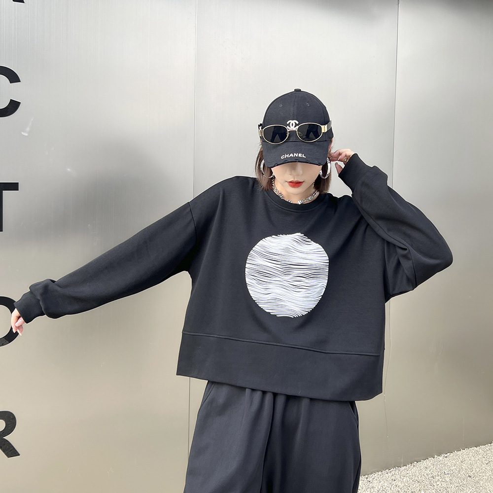 230824 Early Autumn New Sweatshirt Women's Design Niche Printing Loose Simple Fashion Zipper Top Trendy