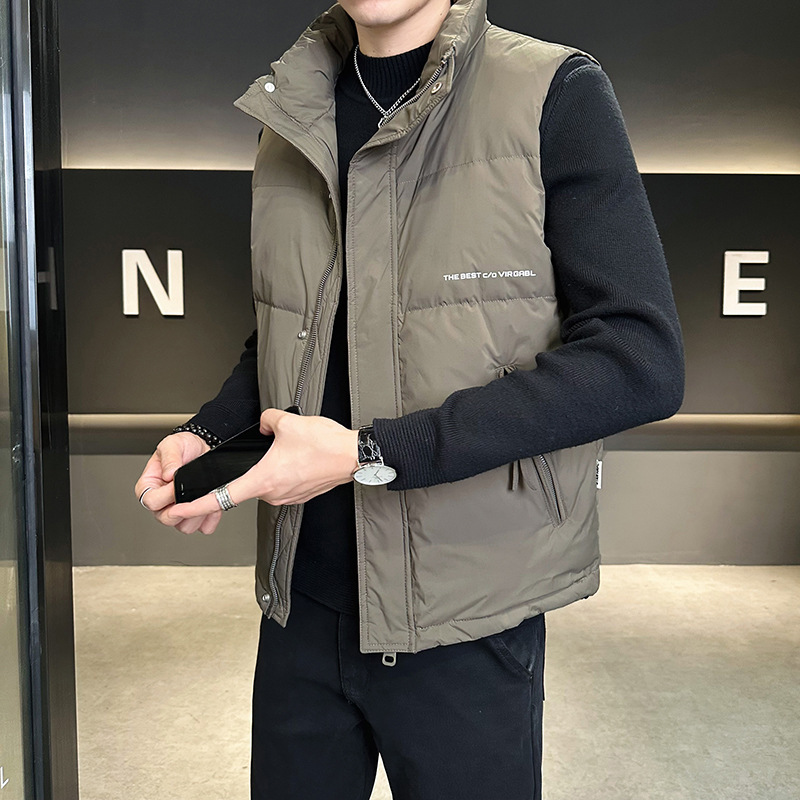 Stand Collar Down For Men, Autumn And Winter 2024 New Trendy Fashionable Handsome Sleeveless Vest Jacket_voghion.com