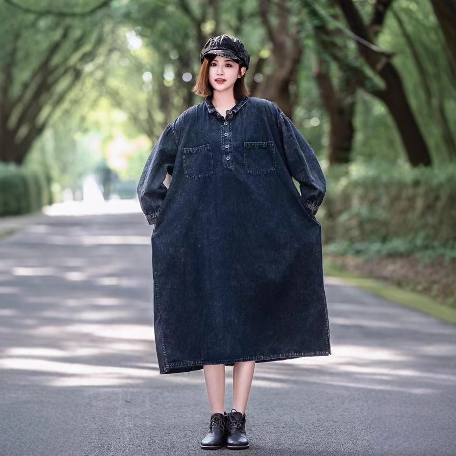 Retro denim long dress