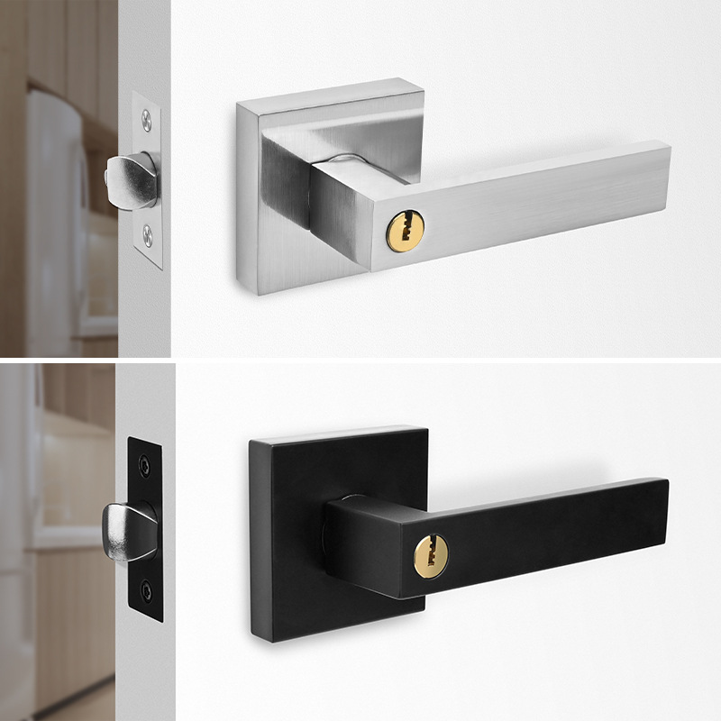Cerradura de puerta interior cerradura de manija de aleación de aluminio ajustable habitación de madera manija de puerta cerradura cuadrada simple americana pesada cerradura de tres polos