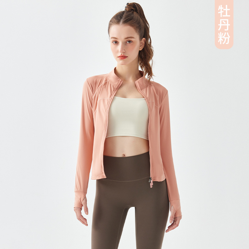 Nueva chaqueta deportiva transfronteriza Ropa de entrenamiento de manga larga para mujer, primavera y otoño, cardigan de yoga superior para correr ropa de yoga blusa