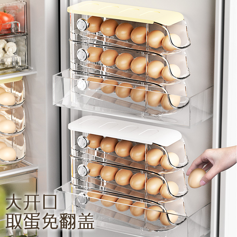 Caja de almacenamiento de huevos de una sola fila laminación superposición de múltiples capas refrigerador creativo puerta lateral de almacenamiento y organización artefacto