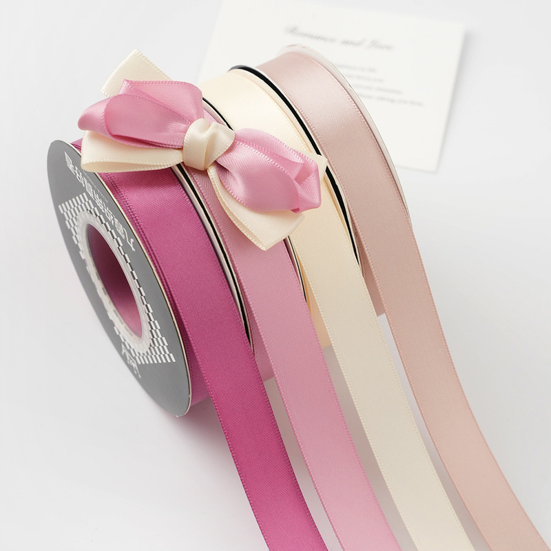 Factory Ready Stock Double-Sided Encrypted 1.5cm Ribbon for Handmade DIY Floral Arrangements, Baking, Birthday Cake Packaging, Polyester Ribbon