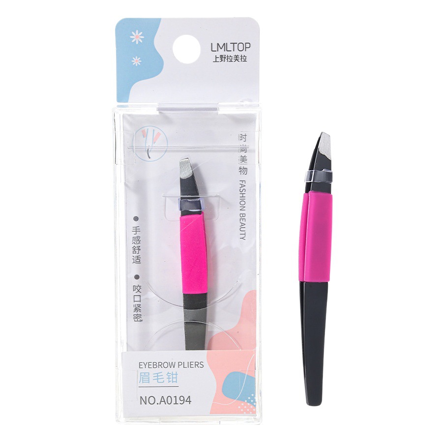 Lmltop Eyebrow Tweezers Black Stainless Steel Eyebrow Clip Slant Tip Tweezers for Plucking Eyebrows A0194