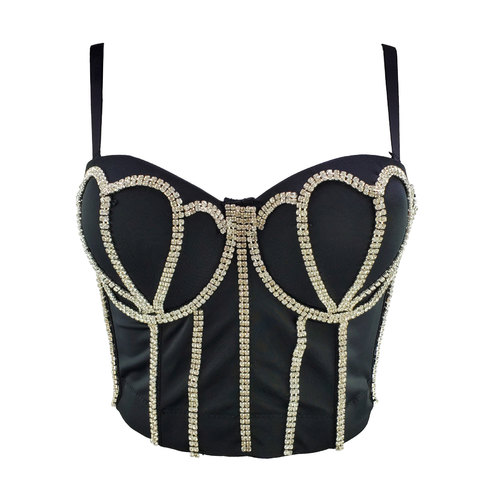 Women white black bling chain jazz dance vest sling elegant nightclub gogo dancers singers stage performance retro solid color bra top for woman