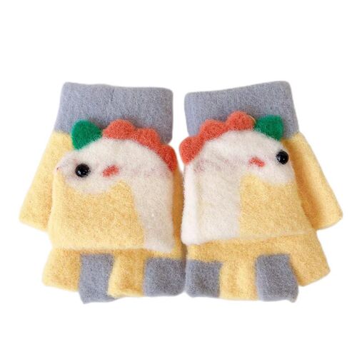 Cartoon children's warm gloves winter cold prevention thickened baby writing half finger flip cover two-in-one kindergarten non-static