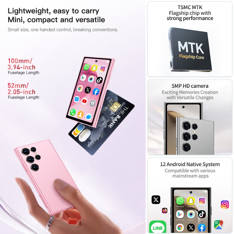 Global Band Gps Google Store S26Pro Mini Android 12 Smart Small Phone 4g Network Wifi4.0 Screen