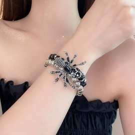 暗黑蜘蛛双层手链镶钻宝石手串y2k辣妹男女潮流朋克设计手环手饰