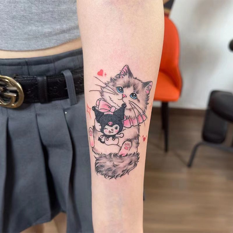 Hello Kitty Kuromi High-Value Arm Female Colorful Tattoo Stickers Waterproof Internet Celebrity Same Style Semi-Permanent Painted Realistic