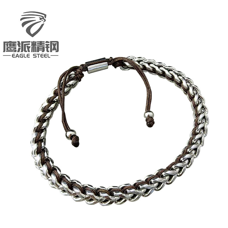 Cross-border new stainless steel leather woven bracelet European and American simple trend does not fade men's bracelet
