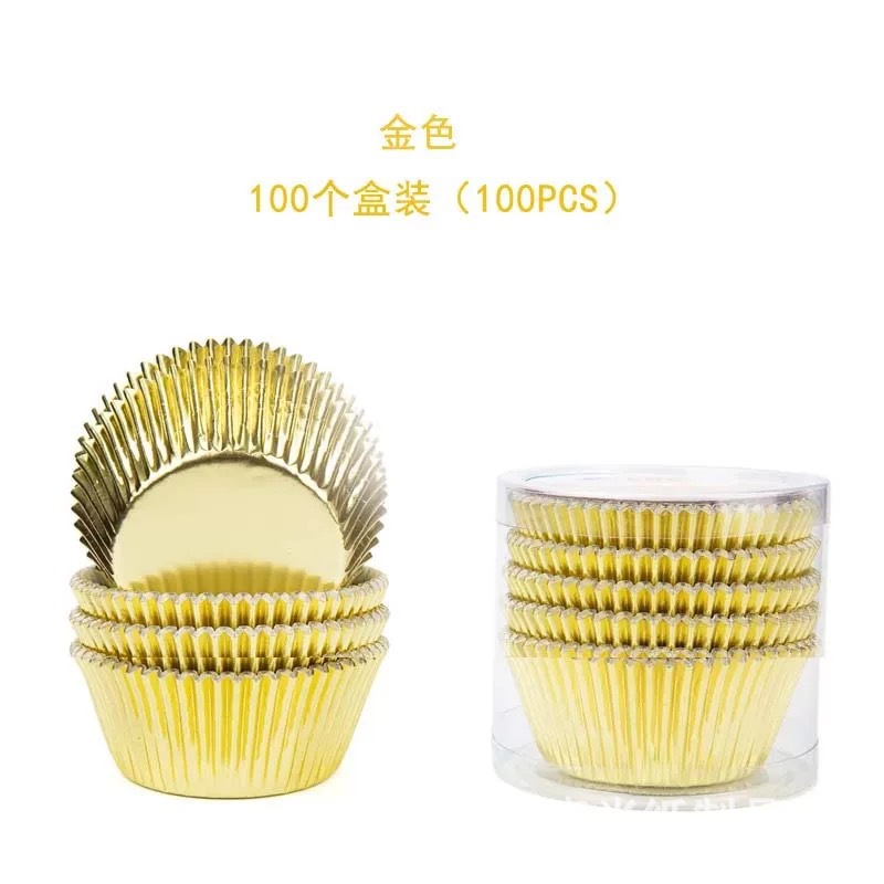 Oro y plata oro rosa 11cm papel de aluminio para hornear taza de papel brillante oro nieve Mei Niang pastel taza titular de papel grande, mediano y pequeño taza de muffin