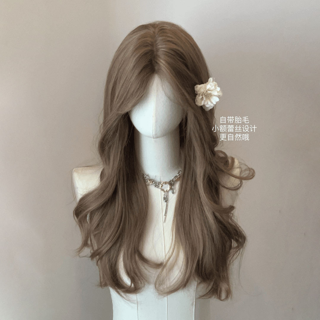 [overseas daughter] wig women's middle linen long curly hair atmosphere daily big wave curly hair full head cover