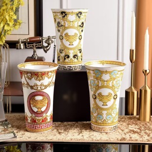 歐式簡約金人頭花系列骨瓷花瓶高檔精致台面陶瓷裝飾擺件工廠批發