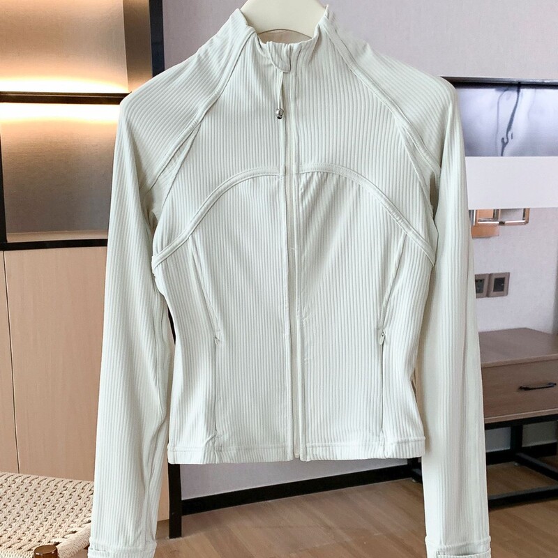 Lu High Version Threaded Yoga Fitness Jacket Define High Elastic Stand Collar Breathable Slimming Look Short Yoga Top for Women