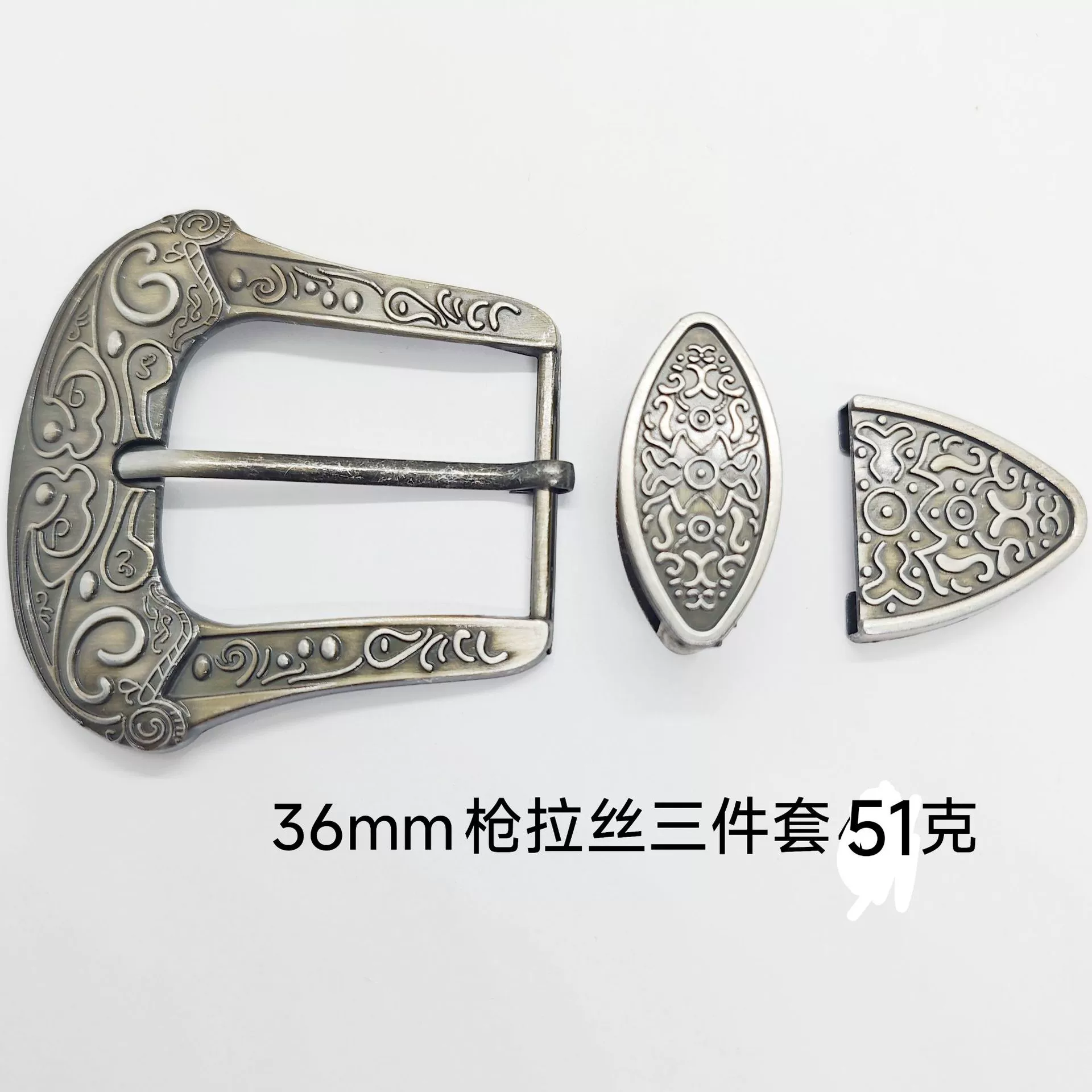 Ethnic retro metal belt, buckle, set, European style, 3 piece set
