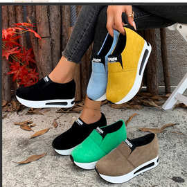 内增高女鞋潮2024新款韩版春秋季坡跟厚底一脚蹬搭配透气休闲单鞋