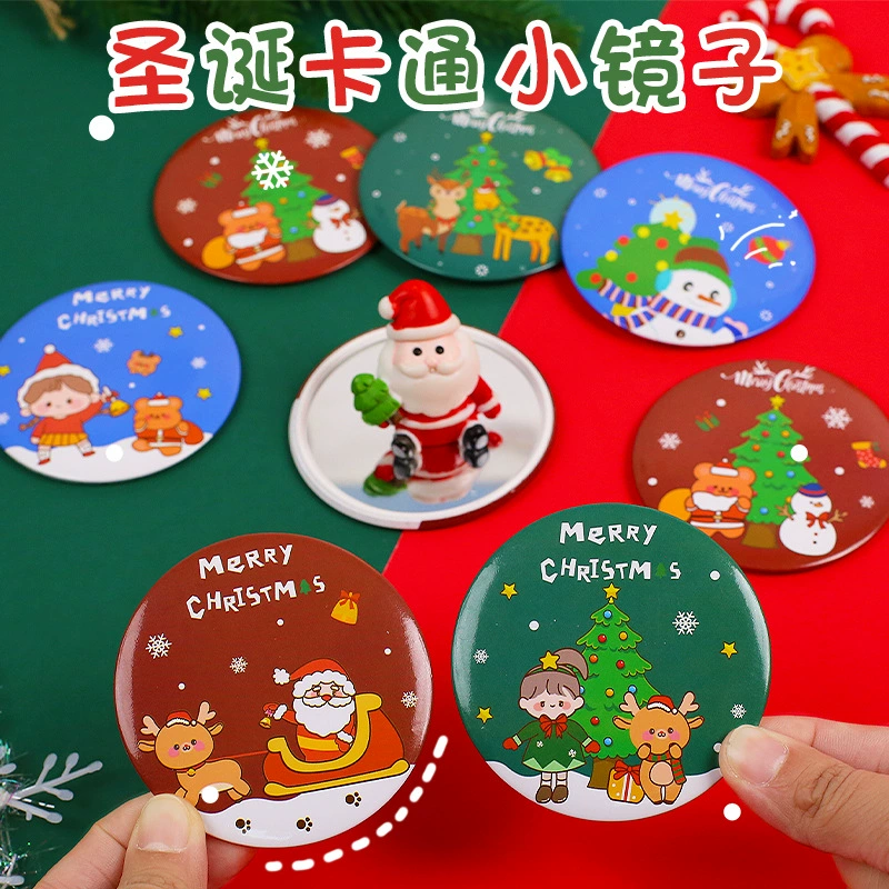 Мультяшное рождественское маленькое зеркало для девочек, милое портативное мини-зеркало для макияжа, студенческое ручное жести, маленькое круглое зеркало