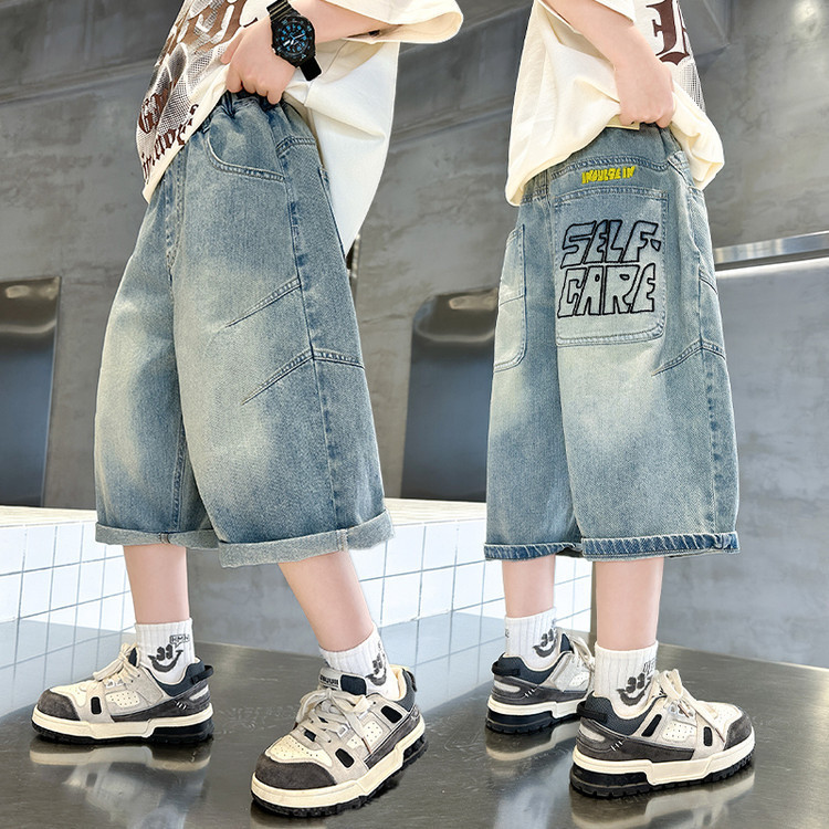 Boys' Summer Denim Shorts Thin Style 2025 Summer Mid-Length Pants New Stylish Jeans for Older Children Boys' Summer Denim Shorts Thin Style 2025 Summer Mid-Length Pants New Stylish Jeans for Older Children
