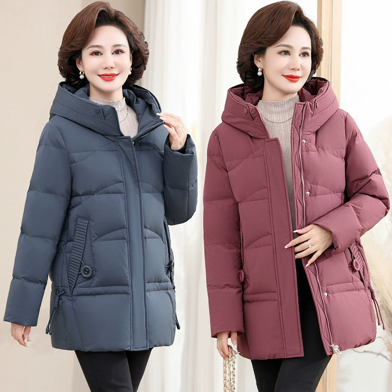 Мама утка пуховик средней и длинной зимой новый 2024 средний и пожилой толстый теплый зимний пиджак женский