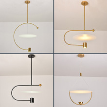 led吊灯餐厅个性创意简约北欧后现代小长圆环形吧台咖啡厅线条灯