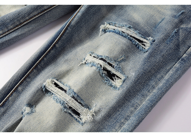 boy European And American High Street Fashion Ripped Jeans Vintage Washed Snake Embroidery Patch Hip Hop Skinny Pants Men's_viptrois.com