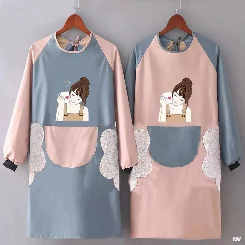 Милый мультяшный фартук с длинными рукавами для домашней кухни, водонепроницаемый и маслостойкий комбинезон для взрослых, мужской и женский фартук, рабочая одежда Mika