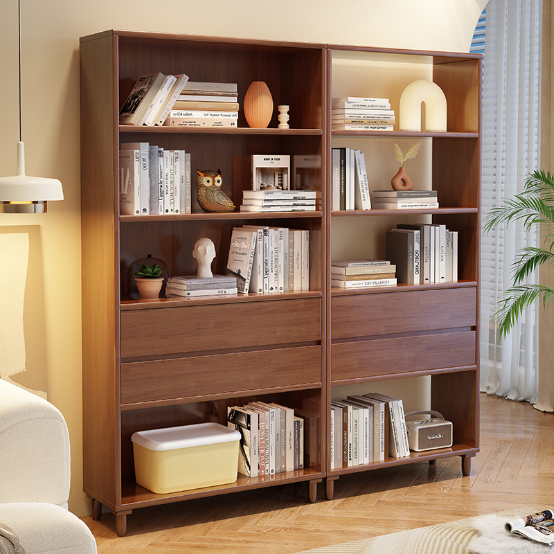 Modern minimalist home bookshelf solid wood bookcase simple storage rack floor-standing living room combination storage cabinet
